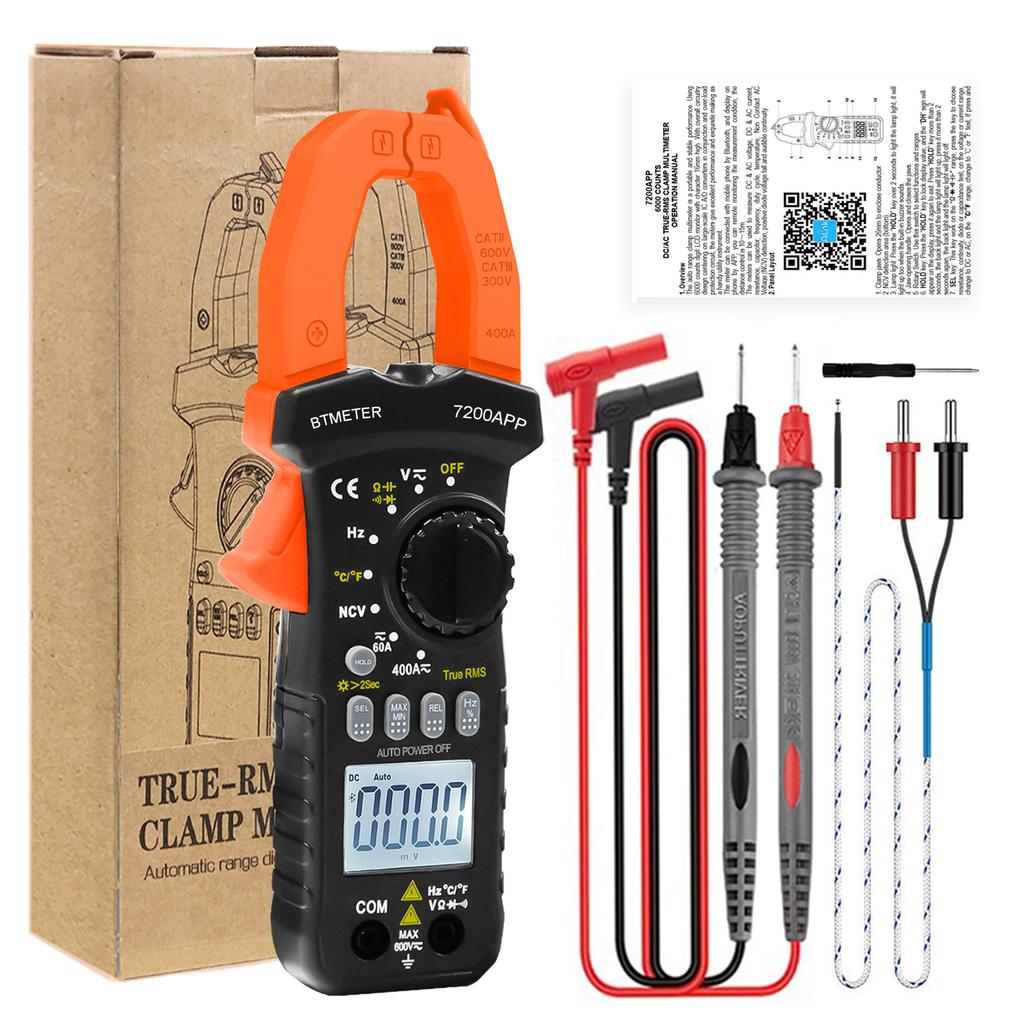 Bluetooth Clamp Multimeter, 7200APP Voltage & Capacitance Tester, 6000 Counts True RMS Multimeter, Auto-Ranging Ohmmeter