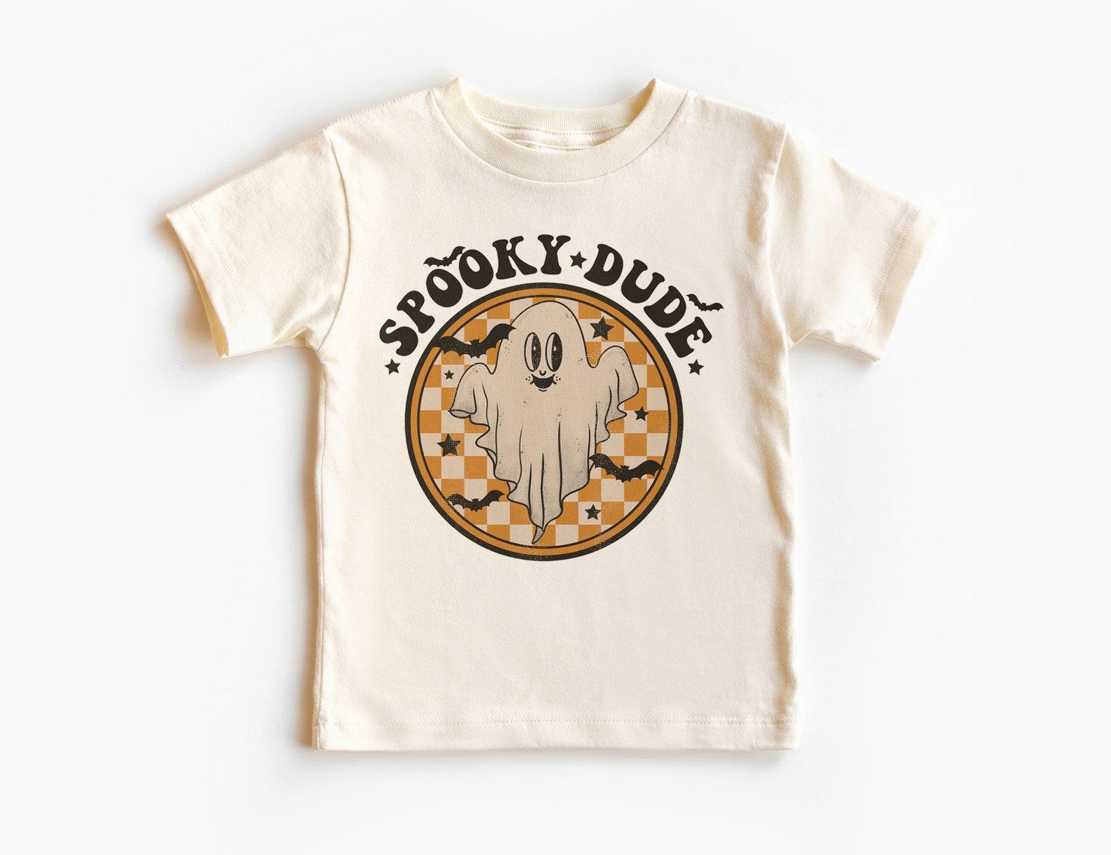Spooky Dude Shirt - Retro Cute Ghost Checkerboard Halloween Tee - Unisex & Youth Natural T-Shirt 110