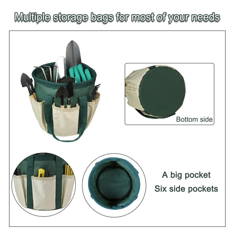 Garden Tools Bucket Bag Gardening Organizer Tote with Pockets, Personalized Oxford Cloth Tool Storage Bag for Gardeners