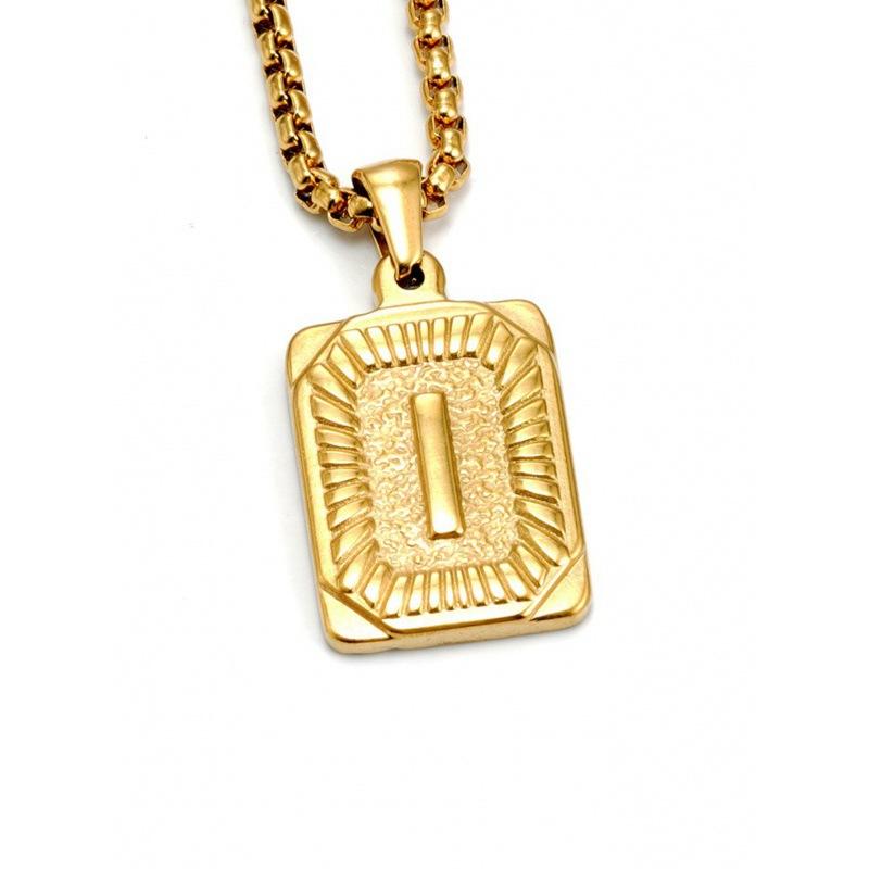 Necklace Jewelry Men's 18K Gold Square Double-sided 26 English Letter Pendant Titanium Steel Necklace