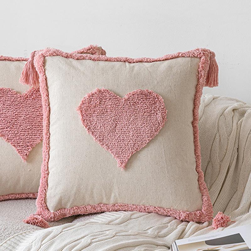 

Ins Pink Tufted Pillow Girly Heart Pillow Case Living Room Sofa Bed Cushion Hotel Bay Window Decoration 45 * 45Cm [Pillowcase only]