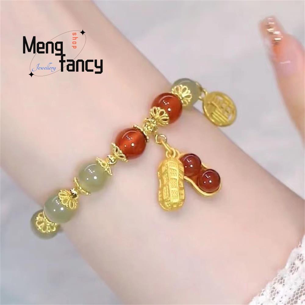 Natural Hetian Jade Ins Niche Design Peanut Bracelet Popular Elegant Fashion Jewelry Sexy Young Girls Best Selling Holiday Gifts