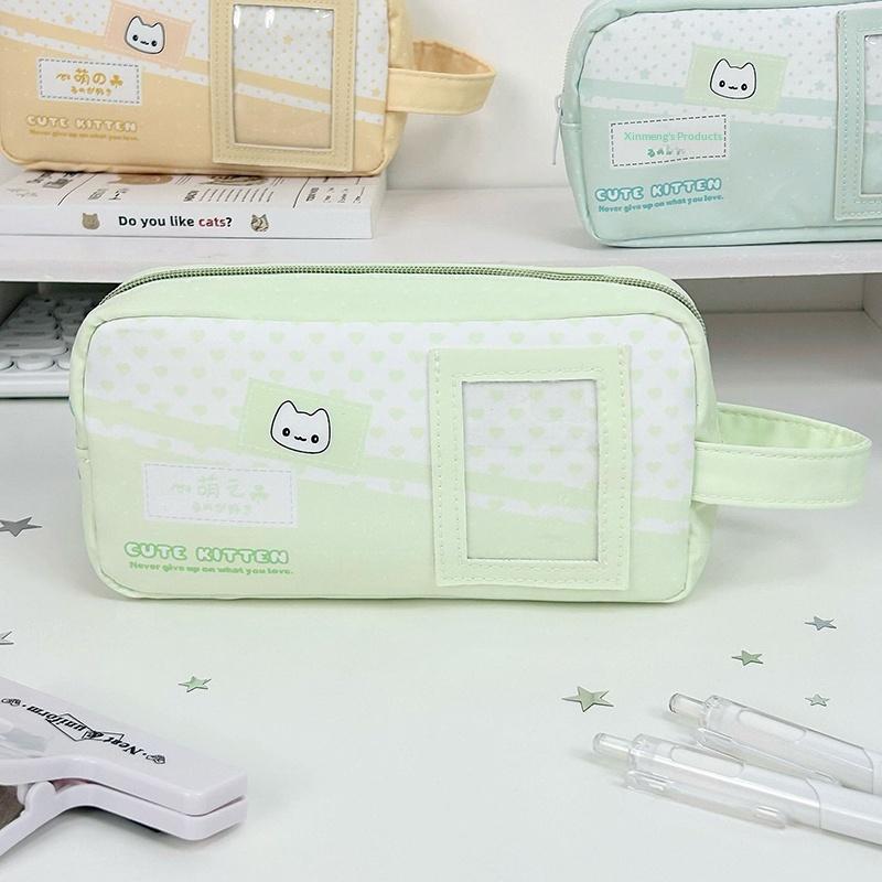 Cute Bear Ear Pencil Case With Photo Display Slot For Students School Study Office Stationery Storage