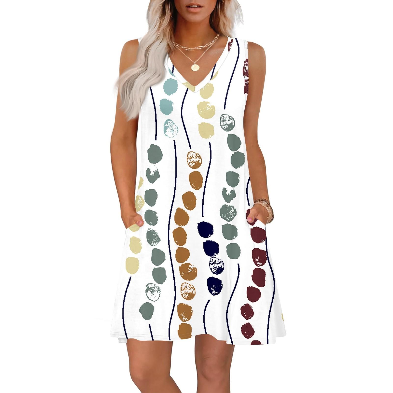 

Жіночі літні сукні вільного крою з принтом, V-подібним вирізом, без рукавів, сарафани, пляжна гавайська сукня з кишенями S білий