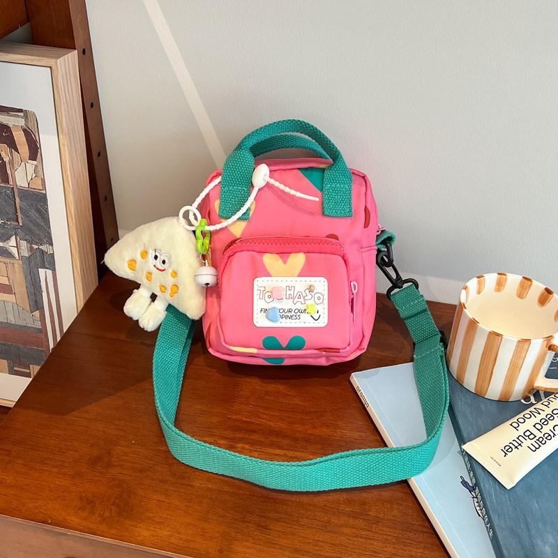 

Fashion Cute Cartoon Crossbody Bag Love Heart Printed Canvas Handbag Kawaii Mini Large Capacity Shoulder Bag Children Gift A6