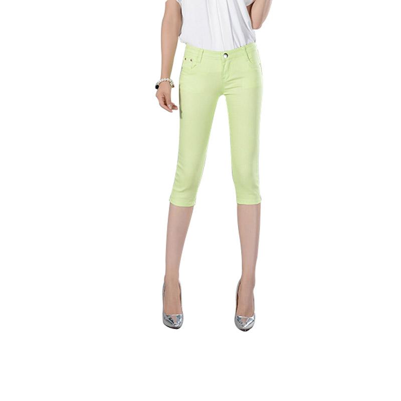 Women Ladies Pencil Pants Summer Pockets Button Skinny Calf Length Pants Casual Stretch 3/4 Trousers Plus Size Female Capris