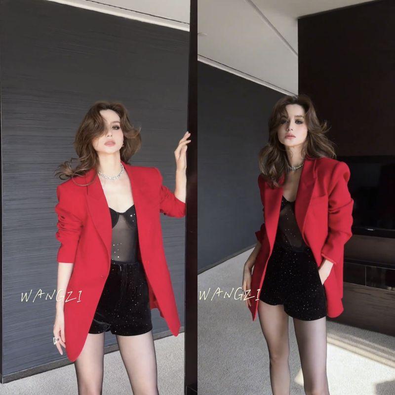 

Весна 2025 Новые Маленькие Изящные Красные Блейзеры Женские Высокий Вкус Супер Милые Весенние Маленькие Red suit Outwear L