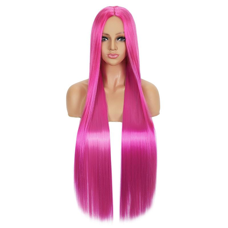 100cm Lange Rechte Cosplay Pruik Midden Scheiding Centrale Scheiding Blond Roze Rood Paars Hittebestendige Synthetische Haar Pruiken