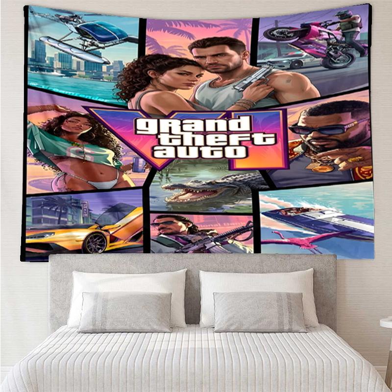 GTA 6 Print Tapestry, Backdrop, Easy Setup, Ideal for Bedroom, Office & Living Room, with Aesthetic Wall Hanging Decor.