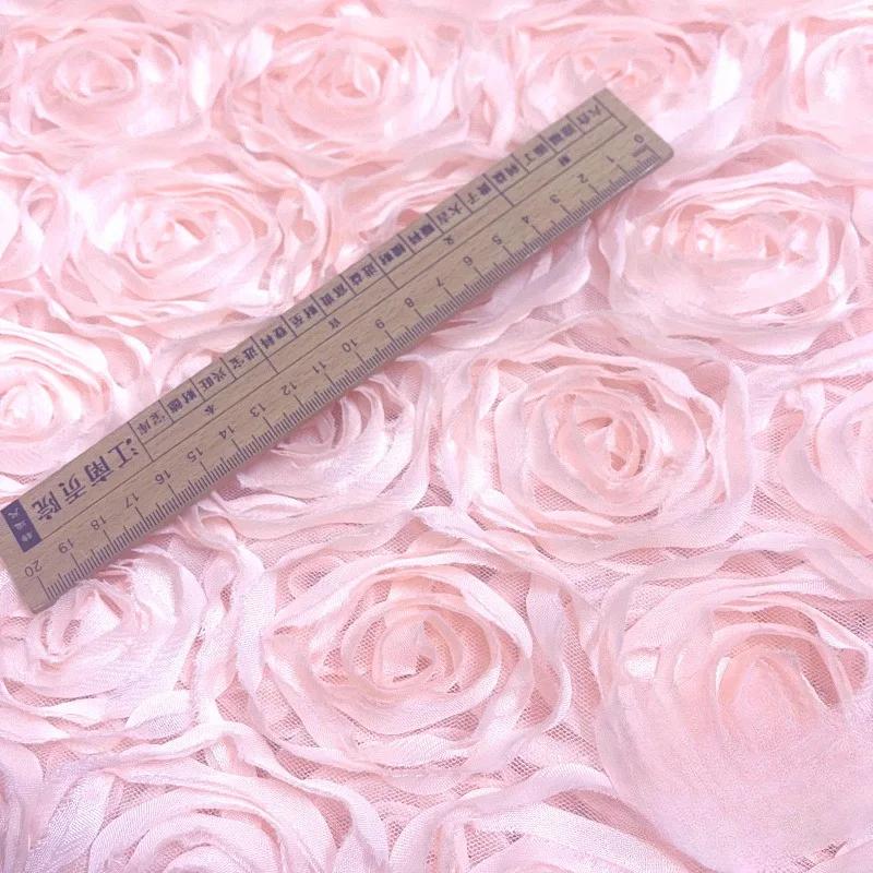 100x130cm High Quality 3D Rose Flowers Fabric Lace Craft Dress Wedding Party Carpet Background Decoration Patchwork Sewing Telas