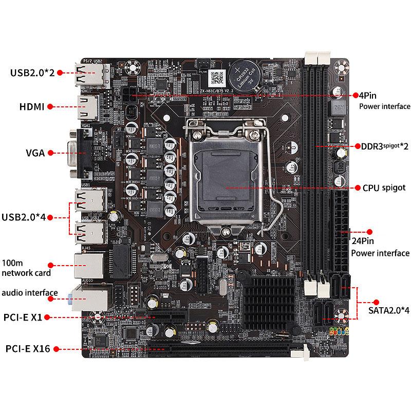 New H61 Motherboard LGA1155 Motherboard I33220 Host Game Multi Open With HDMI