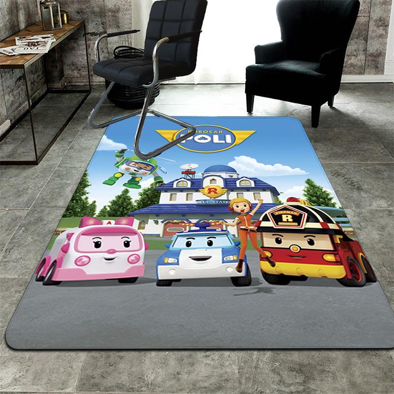 Robocar Poli cartoon theme Rug Floor Mat for Living Room or Bedroom Soft and Comfortable Carpet a Gift for Birthday and Holiday.