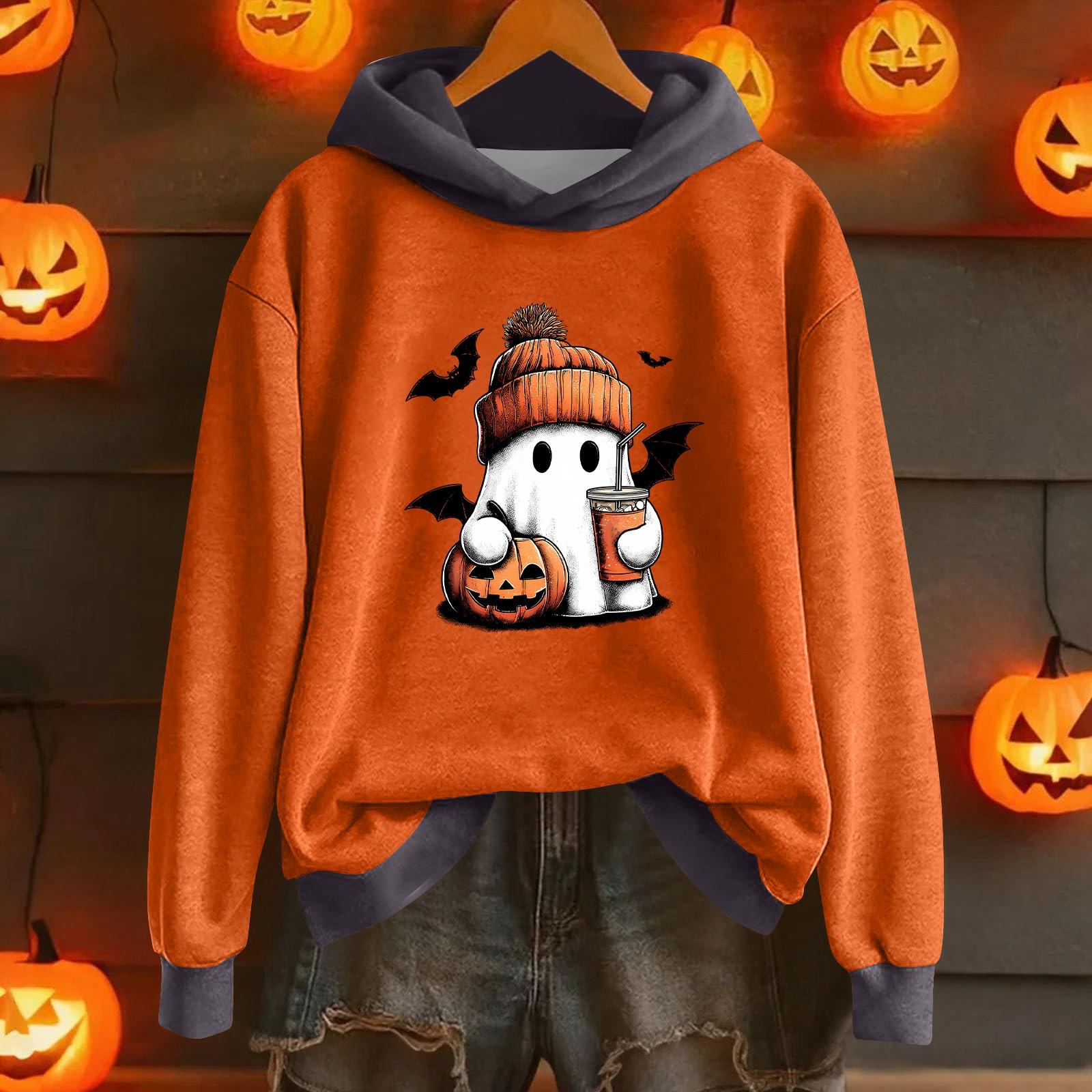 

Women s Fashion Lightweight Long Sleeve Pullover With Halloween Print Hoodie XXL