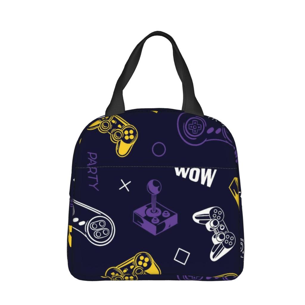 Cartoon Game Console Pattern Insulated Lunch Bags Cooler Bag Reusable Portable Tote Lunch Box Food Handbags Work Outdoor