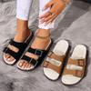 Foreign Trade Double Buckle Boken Slippers Women's Large Size 2025 Summer New Thick-bottomed Velvet Thermal Cotton Slippers Women