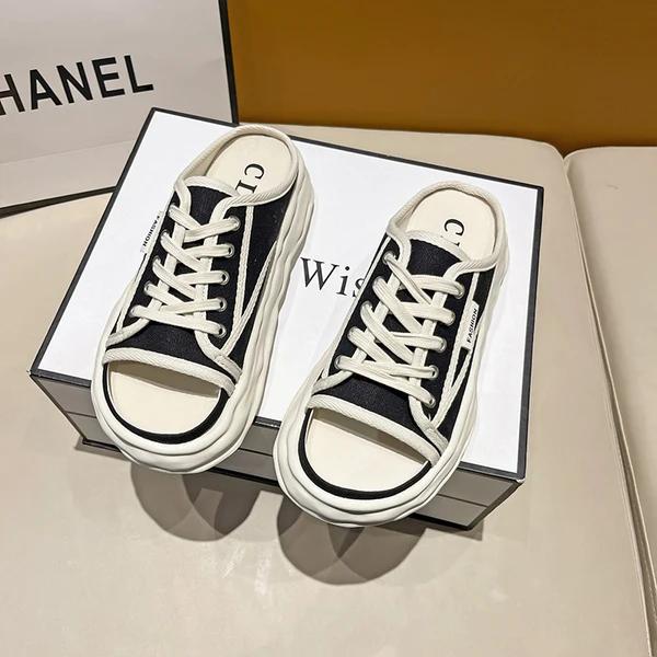 

Модные туфли на плоской подошве с открытым носком, женские тапочки, повседневные шлепанцы на платформе, женские мокасины, роскошные летние туфли 2024 года из искусственной кожи, домашняя обувь 38 чёрный