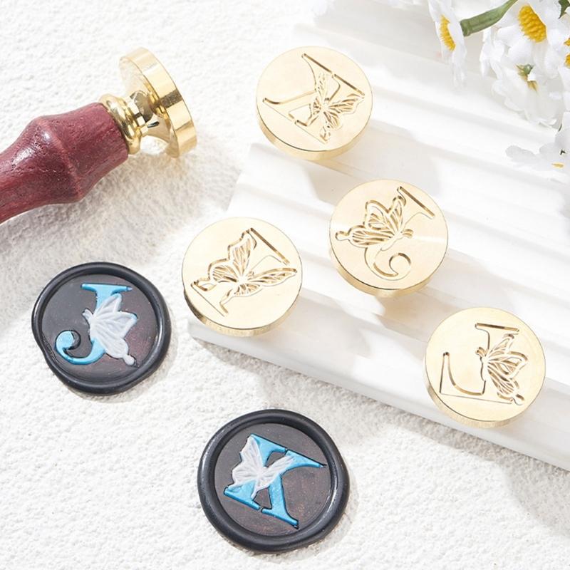 Butterfly Letter Pattern Wax Seal Stamp Head Metal Wax Stamp Head for Valentines Card Birthday Card Invitations Envelope