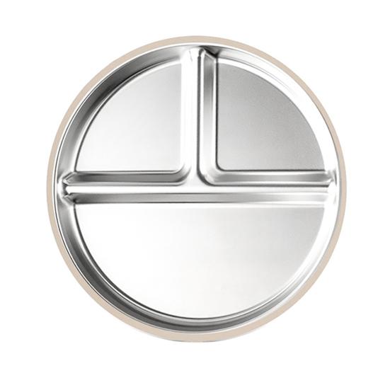 Divided Dining Plate with Suction Cups Stainless Steel Baby Plates Toddler Meal Tray Non-Slip Silicone Cover Heat-Insulated Feeding Tray