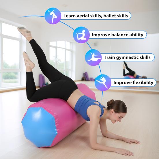 Inflatable Tumbling Mat Air Roller Gymnastics Barrel with Pump Back Handspring Training Tumbler Octagon Barrel for Home Use Gym Training,