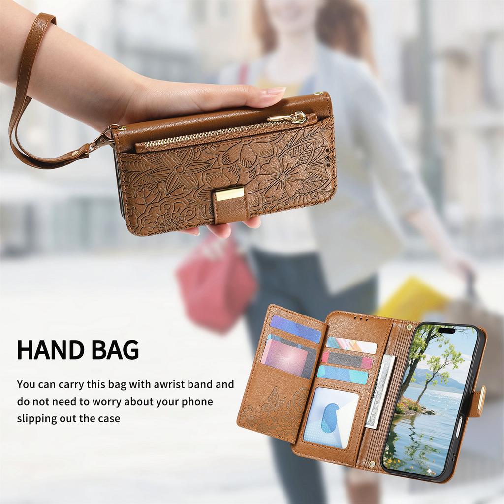 Floral Leather Wallet Case for Motorola Moto E15/G05/G15/G75/G85...Vintage All-in-One Card Holder w/Stand, Magnetic Closure & Wrist Strap