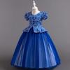 Children's Princess Dresses Thousand Birdie Patchwork Mesh Puffy Long Bubble Sleeve Girls' Stage Performance Dresses  Girl's Favourite Dress