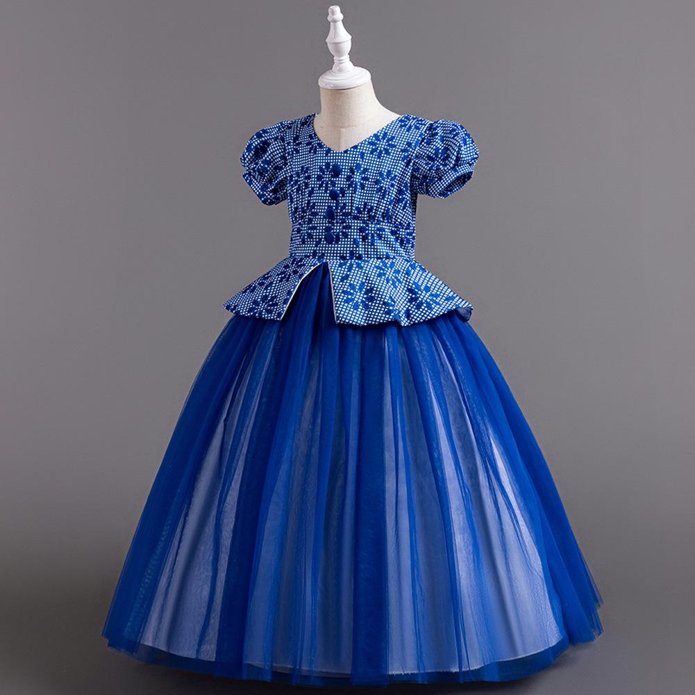 Children's Princess Dresses Thousand Birdie Patchwork Mesh Puffy Long Bubble Sleeve Girls' Stage Performance Dresses  Girl's Favourite Dress