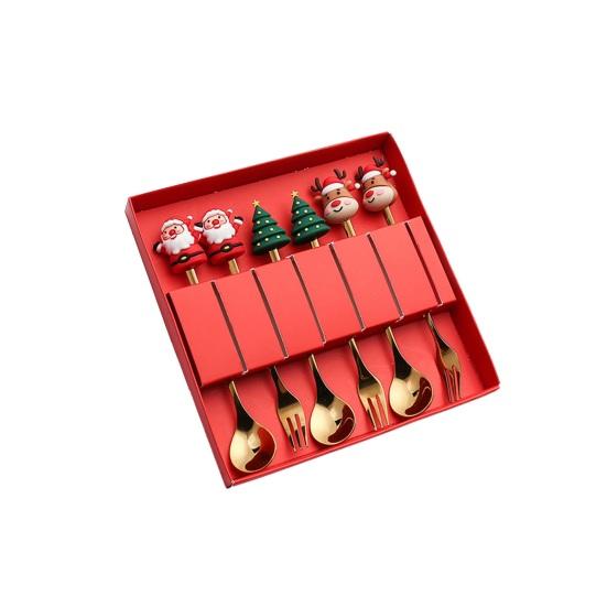Sada 6 ks/sada vánoční krabičky na vidličku, sada lžíce s dárkovým jídlem z nerezové oceli Xmas Charm Topper