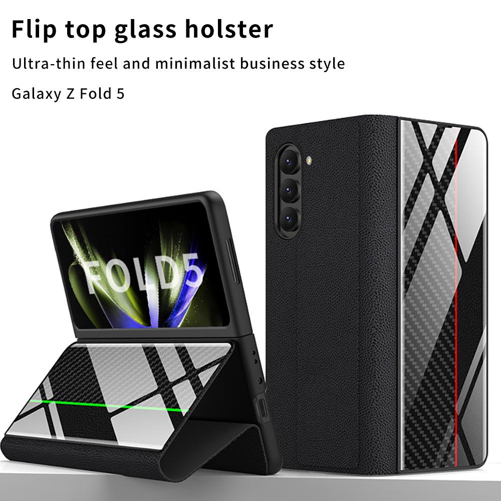 Samsung Z Fold5 Cross-border Leather Flip Cover with Painted Design - 5G Protective Case
