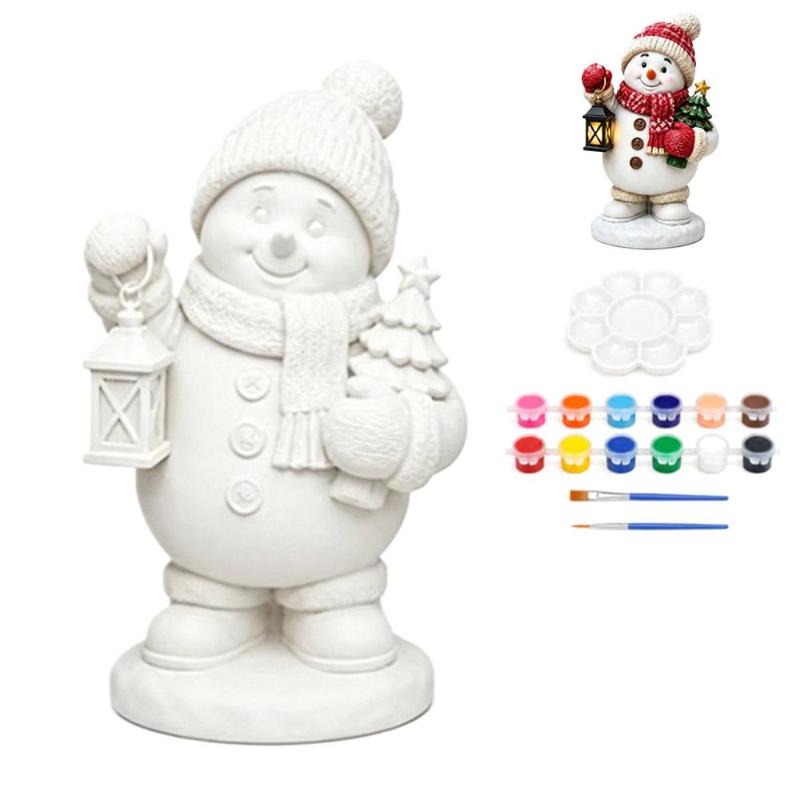 Diy Christmas Santa Claus/Snowman/Deer Plaster Figurine Painting Kit Kids Graffiti Paint Set Toys Holiday Keepsake Gift Ornament
