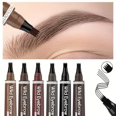 6 Colors 1pc Eyebrow Pen Waterproof 4 Fork Tip Eyebrow Pen Eyebrow Tattoo Waterproof Liquid Black Eyebrow Makeup Pencil