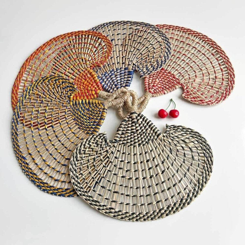 Bohemian Hand-woven Straw Fan Colorful Hand Braided Fan Decorative Handmade Fan  Beach