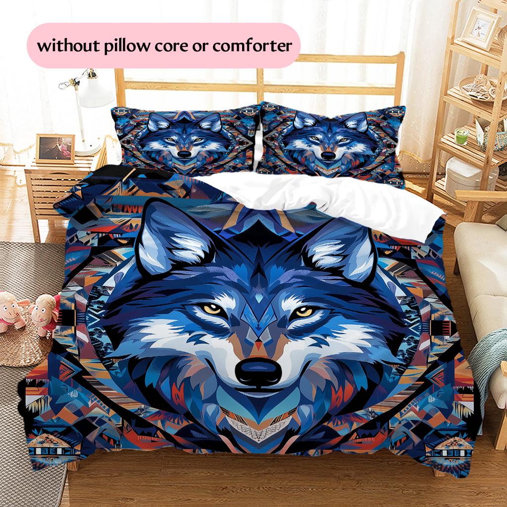 Colorful wolf  Pattern Bedding Quilt Set Quilt Cover Pillowcase Home Decoration  Gift (1 * duvet cover + 2 * pillowcase, without core)