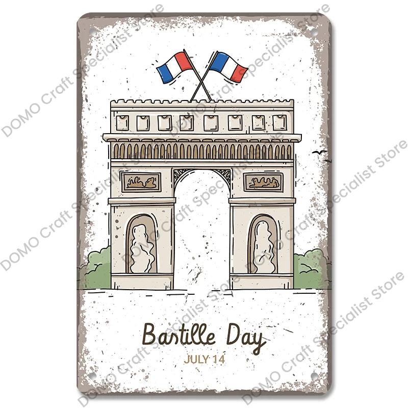 Vintage Paris City of Love Bastille Day Metal Tin Sign  French Wall Decor for Cafe Living Room Home  Retro Poster Plaque for Uni