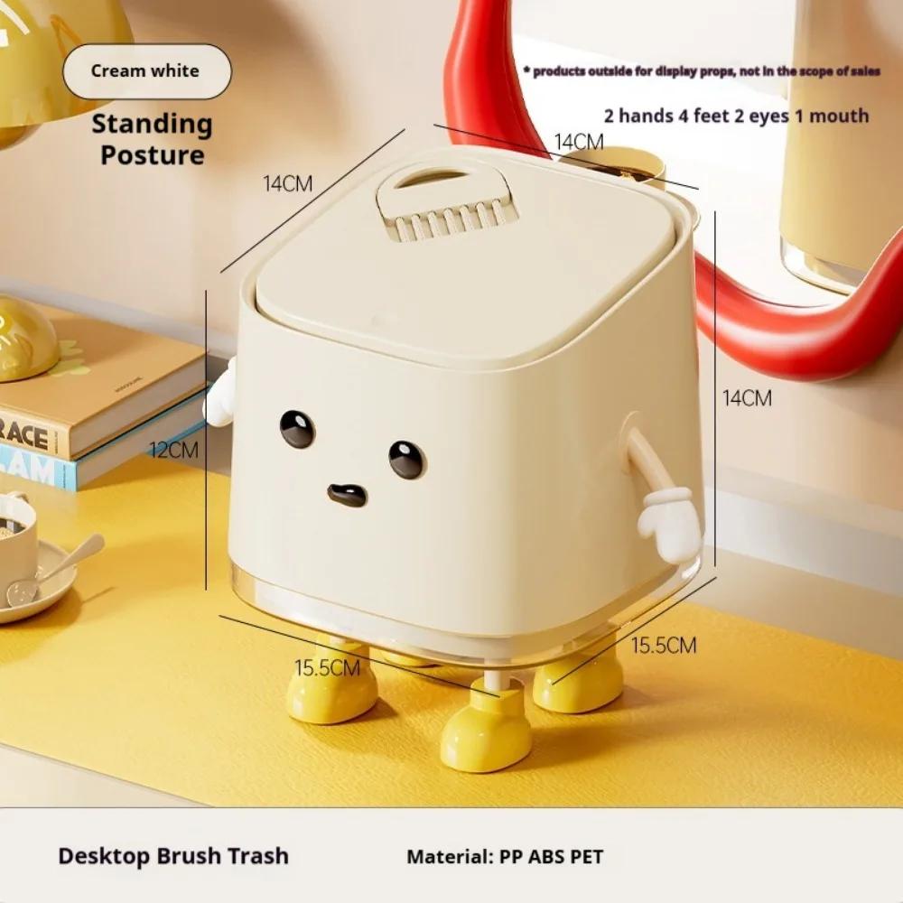 Desktop Mini Trash Can Press To Open The Cover Plastic Trash Can Household Living Room Bedroom Rubbish Storage Bucket