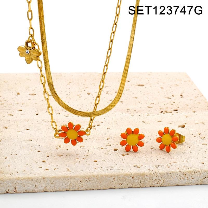 Little Daisy Gold Necklace & Earring Set: Fashionable Light Luxury Stainless Steel Flower Jewelry for Women