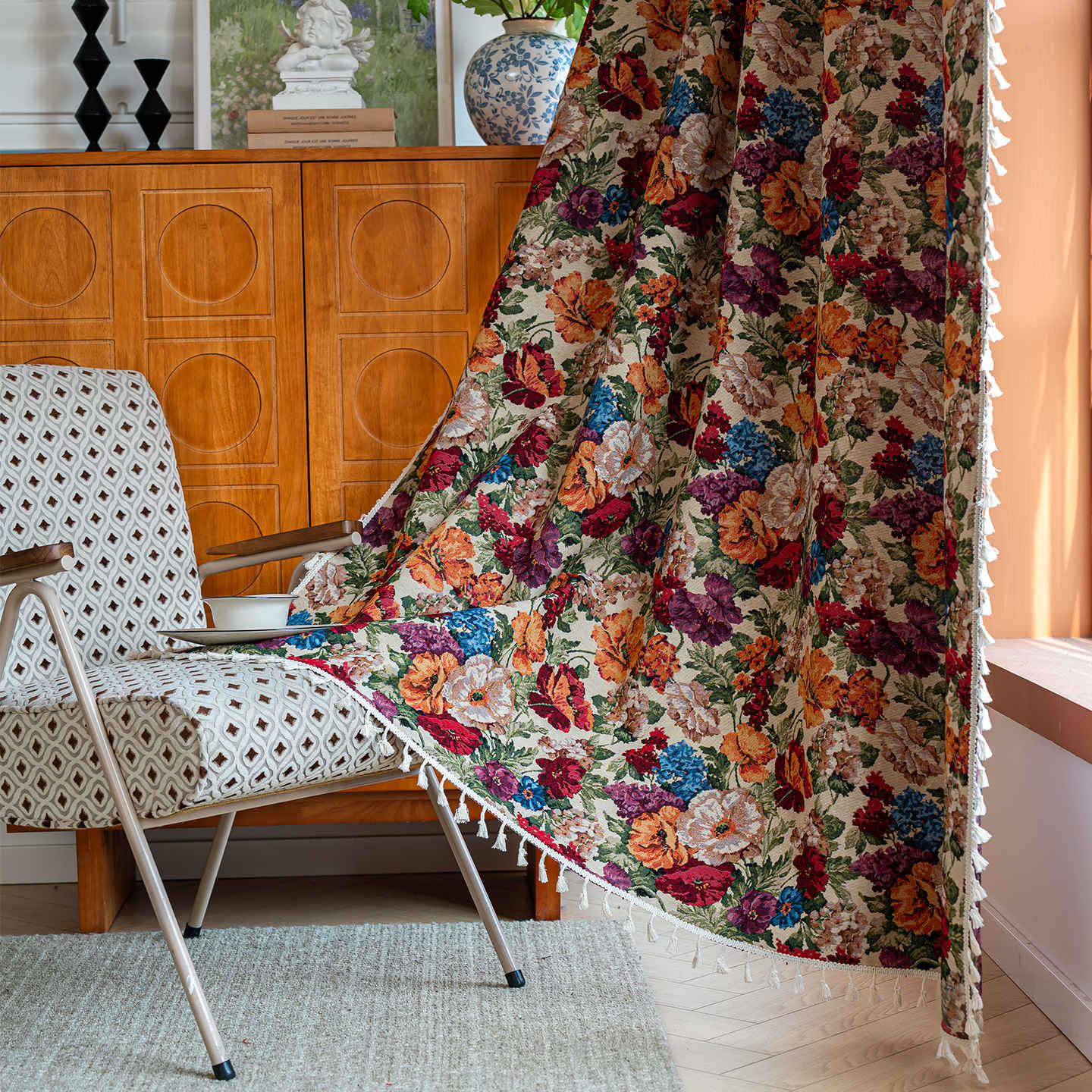 Thick Cotton Linen Semi Blackout Floral Curtains Bedroom Bay Window Valance American Country Style 150*180cm