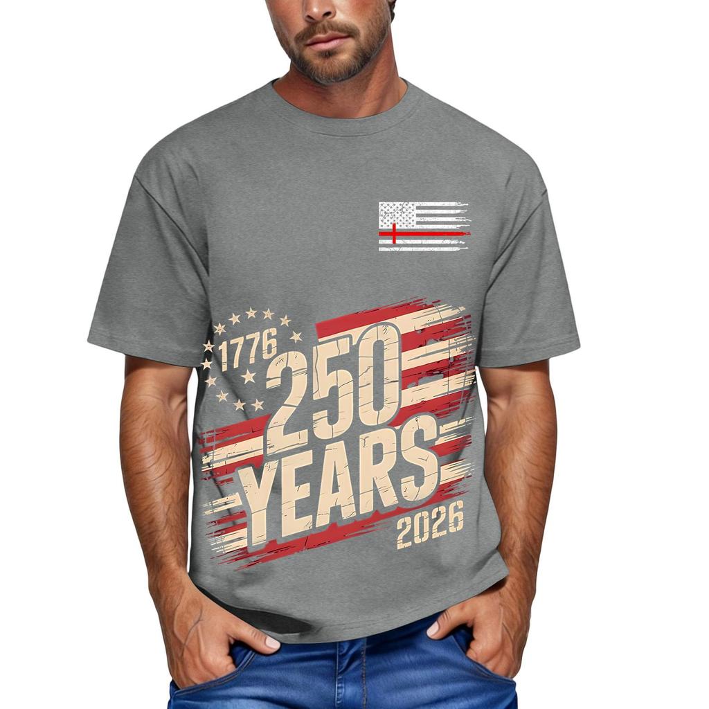 Men's Loose and Casual Flag Letter Print T-shirt Short-sleeved Top