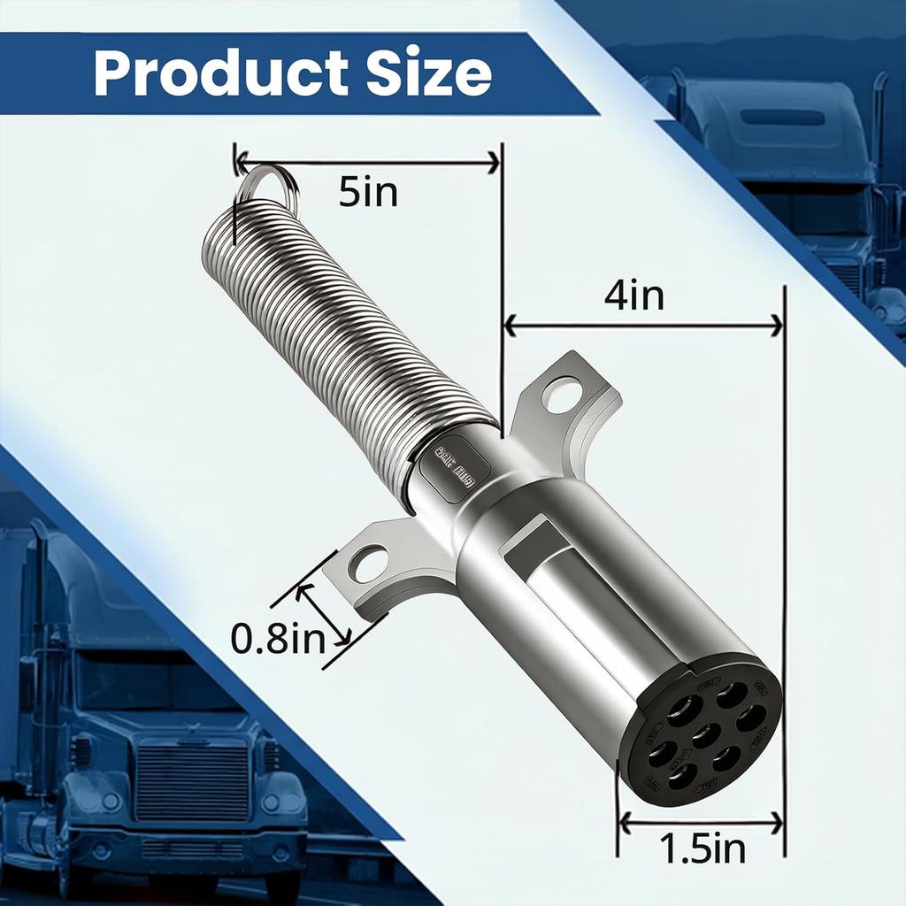 High Soar 7 Way Trailer Plug Tester,7 Way Trailer Cord with Spring Guard Round Wiring Harness Power Electric Adapter Plug for Semi Truck Trailer