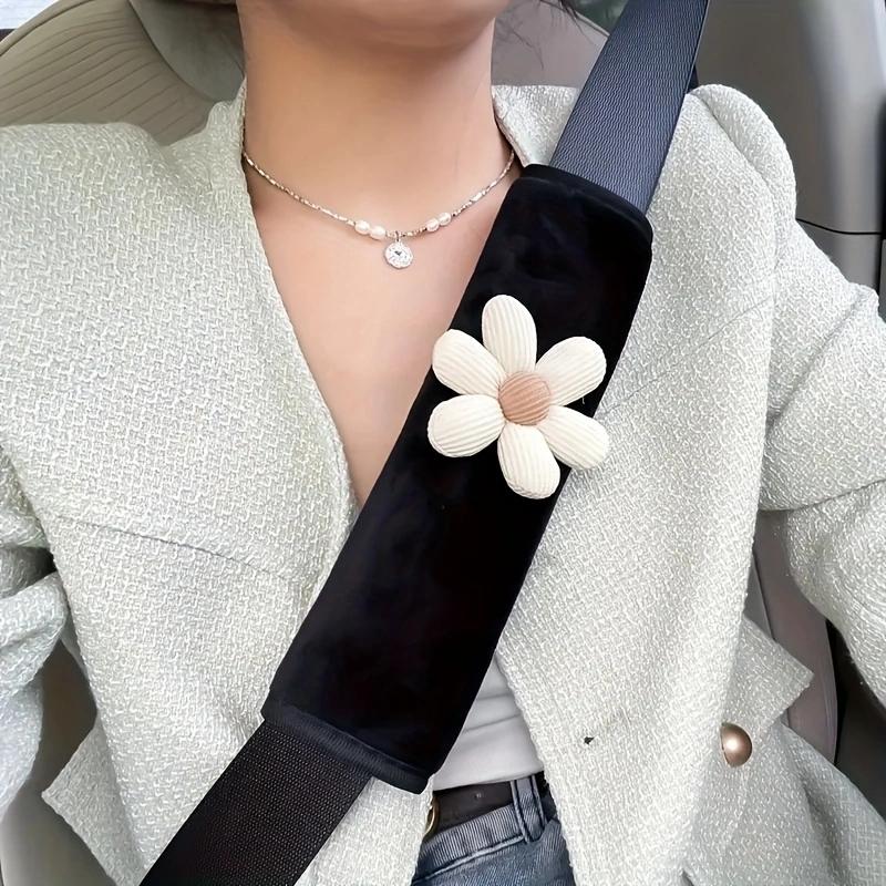 2 Cute Flower Car Seat Belt Shoulder Pads - Women's Comfortable Polyester Seat Belt Cover