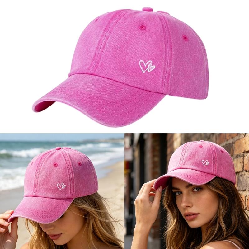 Adjustable Ponytail Baseball Cap with Double Heart Accent, Sun Hat for Daily Wear, Walks, and Casual Travel Time