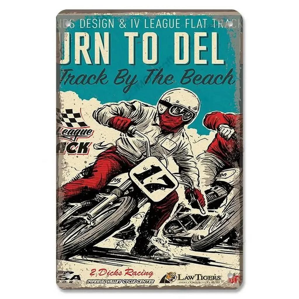 MotorcycleVintageCo Pinup Kovové cedule - Vintage umělecké plakáty - Železná malba Nástěnná dekorace - Pozvedne výzdobu v pánském doupěti a baru