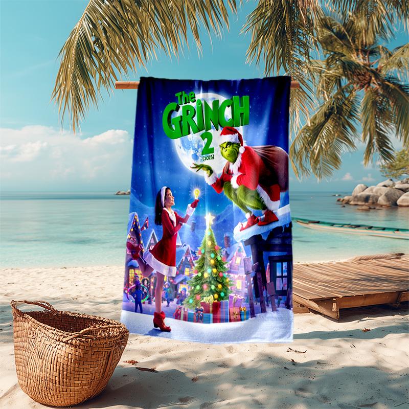 Christmas Gift Oscar Comedy Movie How the Grinch Stole Christmas Soft Beach Towel Outdoor Camping Vacation Swinging Beach Scarf Decorative Blanket B18