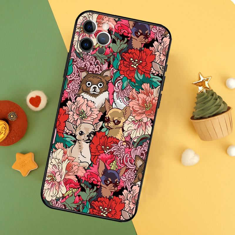

Chihuahua Face Floral Dog Phone Case For iPhone 17 17Air 16 15 14 13 11 12 Pro Max 12 13 Mini 16E Shockproof Cover iPhone 13 mini