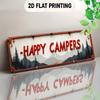 2D Flat, Vintage Signboard - Rustic Mountain & Tree Frame with "Happy Campers" Red Text - 10.01x40.01 cm European Style Wall Art for Home, Office, Bar