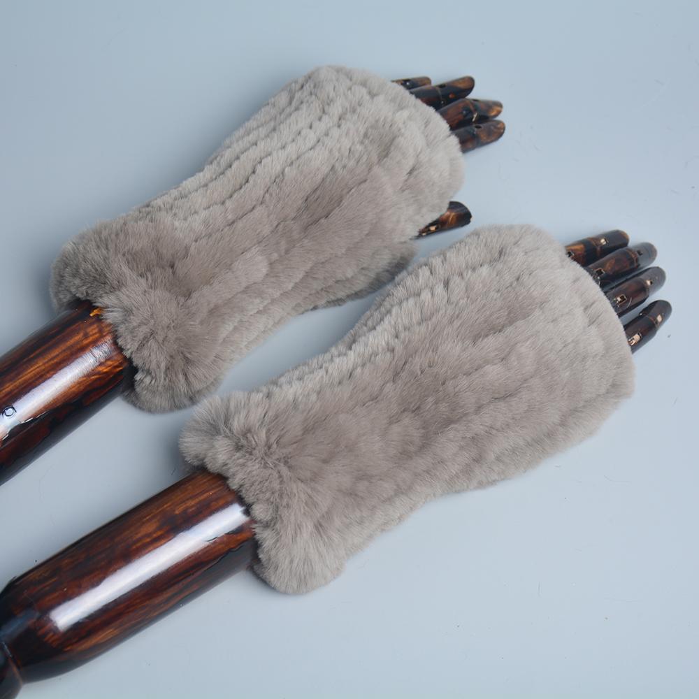 New Women 100% Real Genuine Knitted Rex Rabbit Fur Mittens Winter Warm Lady Real Fur Fingerless Gloves Handmade Knit Fur Mitten