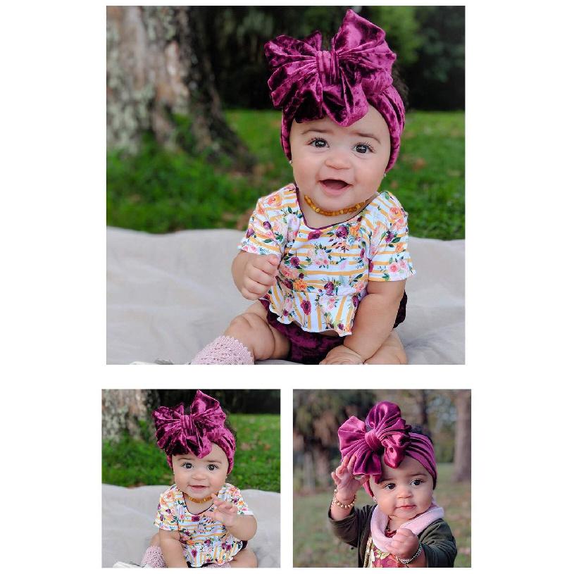 Lawie 8 PACK Elastic Stretchy Elastic Soft Wide Velvet Bowknot Bow Headbands Hairband Knot Turban Headwraps Hair Bows Accessories for Kids Toddler