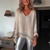 Gold & Silver Thread V-Neck Slimming Sweater - European & American Style