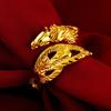 Yousheng Couple Matching Ring 3D Dragon Phoenix Golden Color Open Adjustable Proposal Wedding Ring Anniversary Gift Adult Knuckle Ring Finger Jewelry