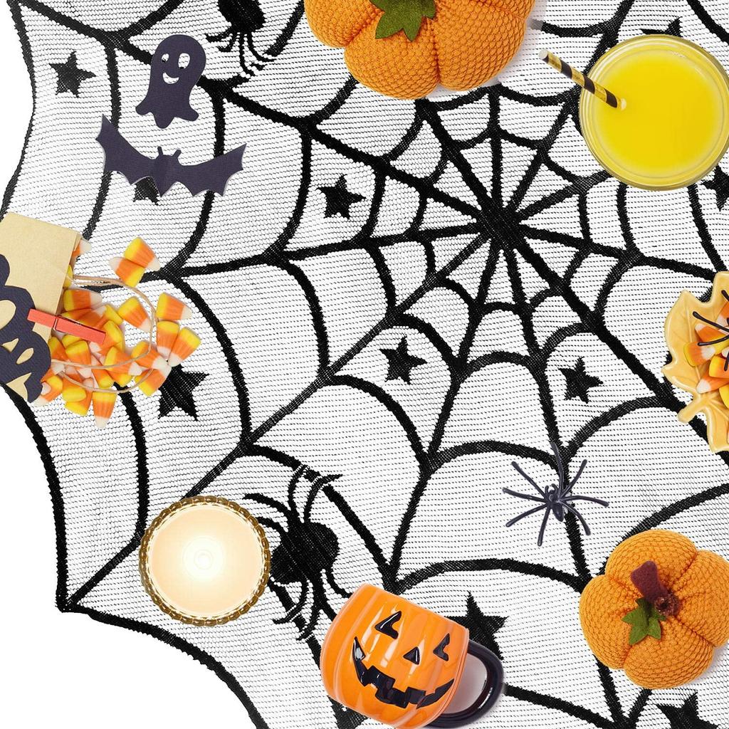 Black Lace Combo Halloween Table Flag Halloween Spider  Tablecloth Spooky Decoration Cloth