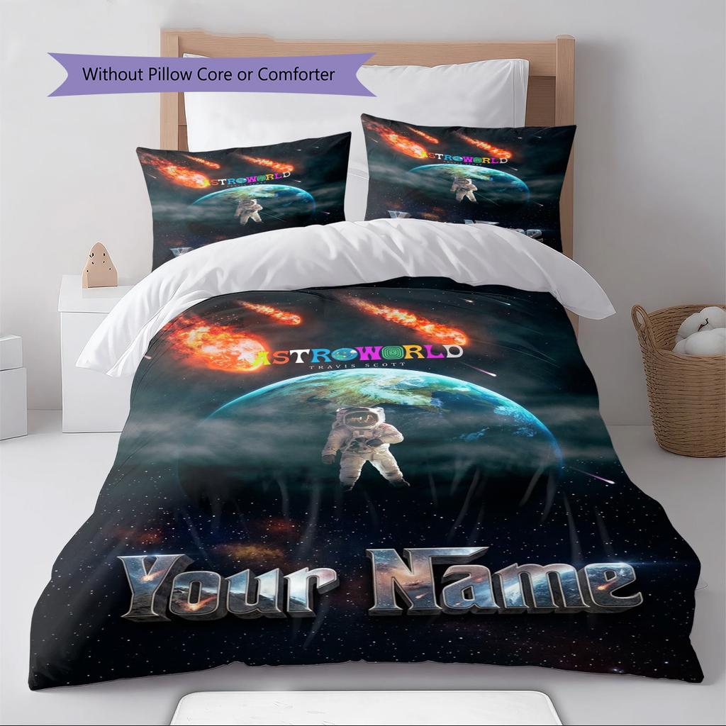 Name Individuell Travis Scott Muster Bettwäsche Set Bettbezug Kissenbezug Heimdekoration Geschenk (1 Bettbezug + 2 Kissenbezüge, ohne Füllung)